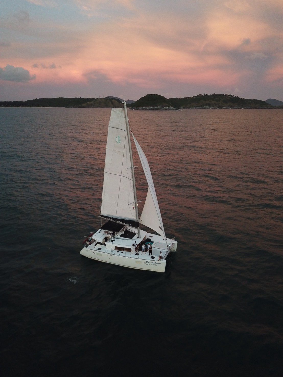 Catamaran during sunset near Phuket